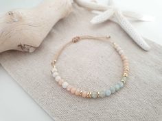 Aquamarine and Fossil Beads Bracelet Beaded Bracelet - Etsy Fine Beaded Jewelry, Bracelet Natural Stone, Bracelet With Pendant, Stone Bead Bracelets, Simple Beaded Bracelets, Fine Bracelet, Beaded Ideas, Ankle Bracelets Diy, Semi Precious Stone Bracelet