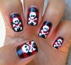 Emo Nail Designs, Pirate Nail Art, Pirate Nails, Emo Nails, Edgy Nails, Jolly Roger, Emo Scene