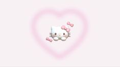 a hello kitty wallpaper with pink bows on it's head and ears in the shape of a heart