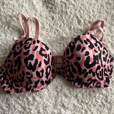 Brand New Worn A Few Times In Great Condition Comfortable And Soft Casual Stretch Pink Bra, Fitted Pink Bra For Loungewear, Leopard Print Bra, Cute Bras, Victoria's Secret Pink, Pink Black, Secret Pink, Women's Intimates, Victoria’s Secret