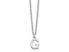 Rhodium over sterling silver cut-out letter "G" initial necklace with polished finish and lobster claw clasp. Chain measures approximately 18"L x 1/16"W, charm measures 7/16"L x 1/4"W. G Initial Necklace, G Necklace, G Initial, Cut Out Letters, Letter G, Broken Chain, Pearl Strands, Initial Necklace, Men Necklace