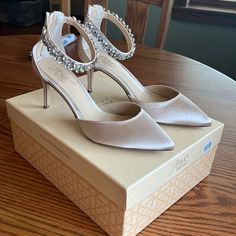 Nwt-Only Worn To Alternations For Dress. Purchased From Von Maur On Sale. Elegant Almond Toe Heels For Bridal Shower, Elegant Wedding Shoes With 4-inch Heel For Bridal Shower, Elegant Low Heel Heels For Wedding Reception, Bridal Heels Indian, Heels Indian, Blue Sandals Heels, Gold Strappy Sandals, Rose Gold Heels, Evening Heels