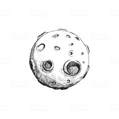 an ink drawing of a moon with two holes in the middle and one hole at the bottom