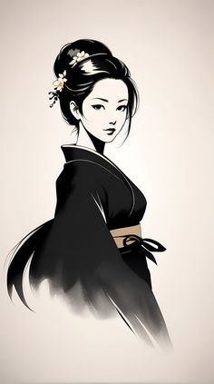 Japanese Art Drawing, Visual Graphic Design, Geisha Drawing, Geisha Illustration, Cute Panda Drawing, Wallpapers Posters, Image Prompts, 4k Phone Wallpapers, Female Face Drawing