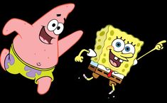 the spongebob and patrick are running together