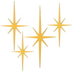 three yellow stars on a white background with one star in the center and two are facing opposite directions