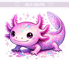 a pink and purple gecko with stars on it's back, sitting in the middle