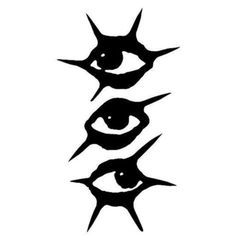 an eye with spikes on it is shown in black and white, as well as the word