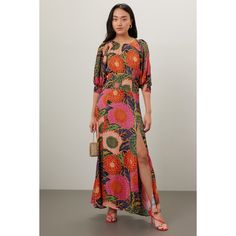 Multicolor floral (55% Rayon, 45% Viscose). A-line. 3/4 sleeves. V-neck. Back zipper closure. 56.5" from shoulder to hemline. Imported. Multicolor Floral Print Maxi Dress With 3/4 Sleeves, Floral Print 3/4 Sleeve Maxi Dress For Brunch, Brunch Floral Print Maxi Dress With 3/4 Sleeve, Floral Print Maxi Dress With 3/4 Sleeves For Brunch, 3/4 Sleeve Floral Print Maxi Dress For Brunch, Multicolor Floral Print Dress With 3/4 Sleeves, Floral Print Half Sleeve Maxi Dress, Farm Rio, Rent The Runway