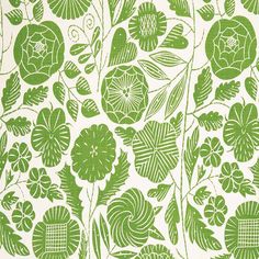 a green and white wallpaper with flowers