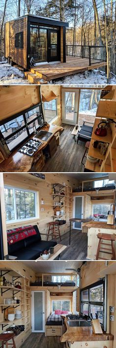 the interior and exterior of a tiny house