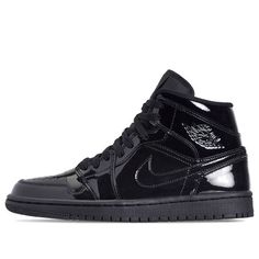 (WMNS) Air Jordan 1 Mid Patent SE 'Triple Black' BQ6472-002 (AJ1/SNKR/Women's) Obsidian Outfit, Shiny Black Air Jordans, Nike Jordan Mid Black, Air Jordan 1 Mid Obsidian, Black High-top Jordan Shoes Synthetic, Dynamic Black Mid-top Jordan Shoes, Air Jordan 1 Mid Se, Triple Black, Air Jordan 1 Mid