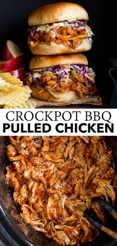 the crockpot bbq pulled chicken is ready to be eaten