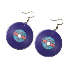 pair of purple disc earrings on white background