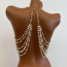 Pearl Body Chain Fashion Pearl Shoulder Necklace Women's, Party, Wedding, Photo Shooting, Adjustable Pearl Body Jewelry - Etsy Torso Accessories, Aphrodite Design, Pearl Shoulder Necklace, Pearl Body Jewelry, Body Chain Dress, June Fashion, Body Chain Fashion, Pearl Body Chain, Jóias Body Chains