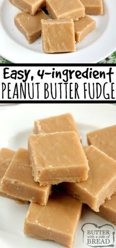 easy 4 ingredient peanut butter fudge on a white plate