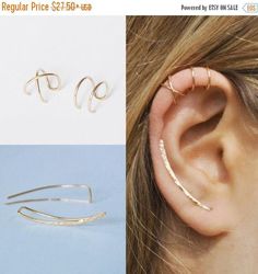 CHRISTMAS SALE Set of 3  Ear Climber Ear Cuff Double Ear Earring Climbers, Spiderbite Piercings, Cincin Diy, Ear Sweeps, Cartilage Ring, Ear Crawler Earrings, Earring Pins, Cuff Earring, Ear Climbers Earrings