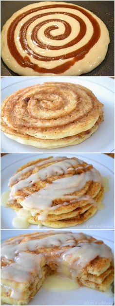 some food is being cooked on the stove and then rolled up in cinnamon buns