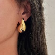 Good Plated Tarnish Free Tear Drop Shape Earrings Make Up Foundation, Bubble Earrings, Chunky Gold Hoop Earrings, Chunky Hoop Earrings, Chunky Earrings, Trendy Earrings, Gold Drop Earrings, Trendy Jewelry, Stainless Steel Necklace