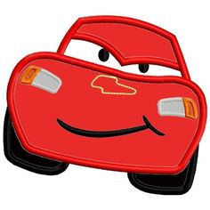 a red car with eyes and nose drawn on it