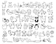 an animal alphabet is shown in black and white