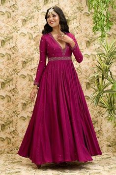 Shop for Ariyana Couture Purple Bead And Sequin Work Anarkali Set for Women Online at Aza Fashions Anarkali Choli Design, Full Gher Anarkali Dress, Salwar Ideas, Full Sleeve Gowns, Purple Anarkali, Stylist Clothes, Cape Lehenga, Dress Anarkali, Fashion Cycle