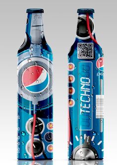 a pepsi cola bottle with a toothbrush in it's mouth and an electric toothbrush in its mouth