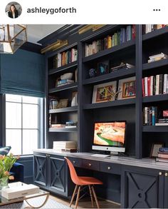 an image of a home office with bookshelves and desks on it's shelves