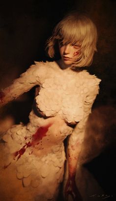 a woman with blood all over her body