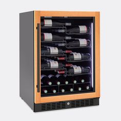 a wine cooler with many bottles in it