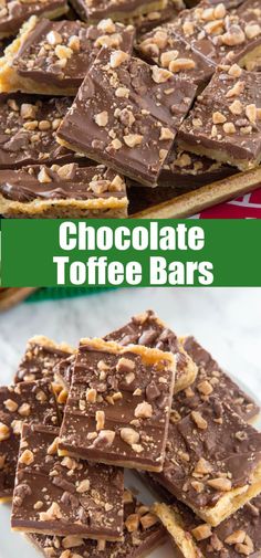 chocolate toffee bars stacked on top of each other