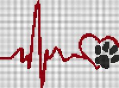 a cross stitch pattern with a dog's paw and heart