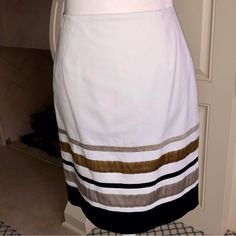 Nwot New Without Tag Never Worn Worth White Cotton Blend Lined Skirt. Last Photo Shows Colors Of Ribbon The Most Accurate See Photos For Approximate Measurements Skirt With Ribbon, Womens Worth, Ribbon Skirt, Feather Skirt, Ribbon Skirts, Paneled Skirt, Fringe Skirt, Preppy Casual, Embroidered Skirt