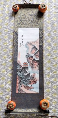 Chinese scroll painting signed Great Wall scene 10 x 36 inch Silk fabric frame, rice paper painting, enameled wooden scroll ends Chinese Scroll Painting, Chinese Scroll, Scroll Painting, Chinese Wall, Pottery Patterns, Environment Props, Fabric Frame, Ink Paintings, Chinese Brush Painting