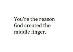 an image with the words you're the reason god created the middel finger