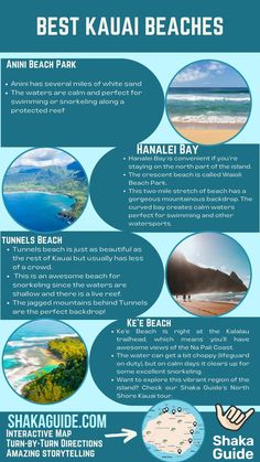 the best places to visit in kauai, hawaii info sheet with information on it