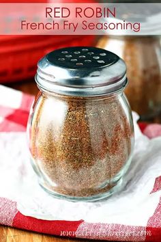 red robin french fry seasoning in a glass jar