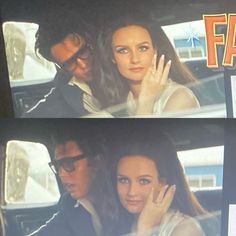 two pictures of the same person in a car, one is holding her hand up to her face