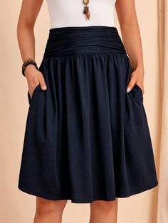 Ruched Wideband Waist Hidden Pocket Skirt | EMERY ROSE Plain Skirt, Pocket Skirt, Women Bottoms, Women Skirts, Hidden Pocket, Skirts With Pockets, Trendy Fashion Women, Trendy Dresses, Black Casual