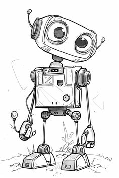 a drawing of a robot with big eyes