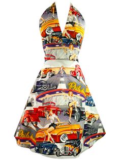 Women's+"Drive+In"+Dress+by+Tattoo'd+Dolls+(Multi) Tattoo Clothing, Dress Pin, Rockabilly Fashion, Goth Outfits, 50s Fashion, 1950s Fashion, Drive In, Retro Dress, Punk Rock