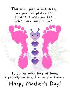 a mother's day card with two baby feet in the shape of a heart