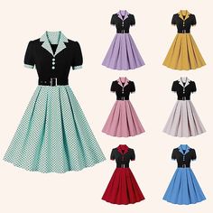 Season:Summer,Spring; Sleeve Length:Short Sleeve; Look After Me:Machine wash,Wet and Dry,Washable; Gender:Women's; What's in the box:Dress,Homecoming Dresses; Types:A-Line Dress,Swing Dress,Dress; Style:Retro Vintage,1950s; Occasion:Date; Material:Polyester; Age Group:Adults'; Pattern:Polka Dot; Neckline:Turndown; Listing Date:01/29/2024 Vintage Polka Dot Dress With Short Sleeves For Summer, Retro Polka Dot Short Sleeve Dresses, Retro Short Sleeve Polka Dot Dress, Polka Dot Short Sleeve Vintage Dress, Short Sleeve Vintage Dress For Summer, Summer Vintage Dress With Short Sleeves, Vintage Polka Dot Dress With Short Sleeves, 50s Party Outfit, Dress Types