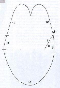 a drawing of a heart with numbers on the front and back side, as well as an arrow in the middle