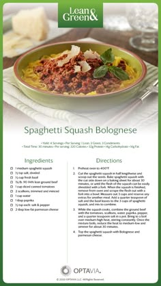 the menu for spaghetti squash bolognzose