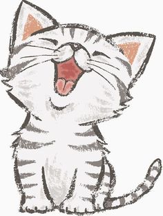 a drawing of a cat yawning with its mouth open