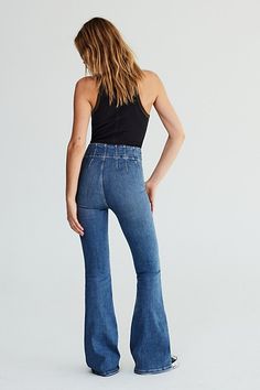 Forever flattering and flared jeans from our We The Free collection. **Fit:** Super high-rise, flared silhouette **Features:** Exaggerated yoking throughout, stretch denim fabrication, exposed button fly, flattering flat front and back **Why We | We The Free Jayde Flare Jeans at Free People in Sunburst Blue, Size: 31 All Jeans, Blue Fits, Flared Jeans, Bottom Clothes, Retro Inspired, Boho Outfits, Jeans Shop, Flare Jeans, Stretch Denim