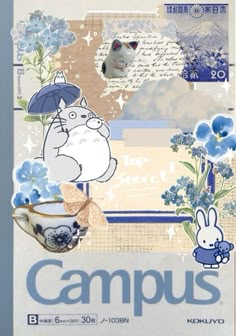 a poster with images of animals and flowers on it