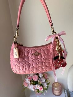 Pink Coach Shoulder Bag, Coach Shoulder Bag Aesthetic, Sweetly Bag, Coach Bag Pink, Cute Coach Bags