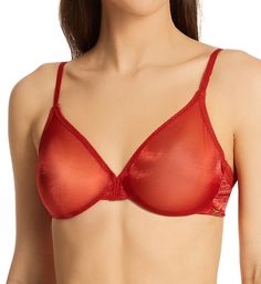 This underwire bra features sheer stretch cups with a hint of shine. Diamond patterning along the top edges provides a luxurious touch. Made of polyester, polyamide and elastane. Unlined (unpadded), see-through underwire cups provide shape and support. Stretchy molded cups provide a custom fit for each breast and are a great solution if you're not quite even. Inner side support slings on DD-G cups only. Elasticized top cup edge for a more custom fit. Bandless front is less bulky for petites and Sheer Mesh Fitted Bra, Sheer Full Coverage Stretch Bra, Party Bra With Removable Pads In Nylon, Elegant Red Seamless Bra, Elegant Seamless Red Bra, Sheer Mesh Underwire Bra, Sheer Fitted Underwire Bra, Party Nylon Bra With Padded Cups, Party Full Coverage Padded Bra